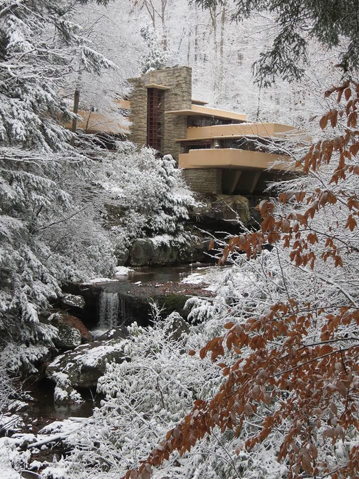 falling water snow frank lloyd wright