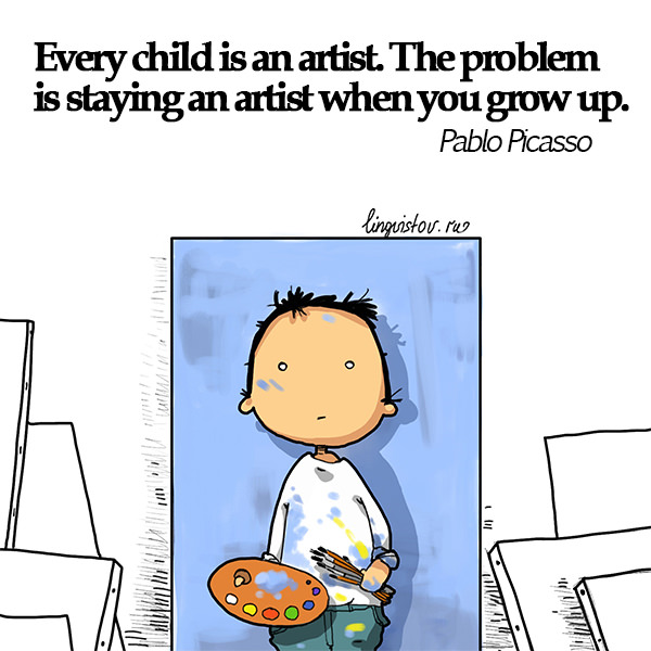 Every child is an artist. The problem is staying an artist when you grow up. Pablo Picasso Funny Doodles on Coffee Sleeping Working Life instagram pinterest twitter facebook architecture architect